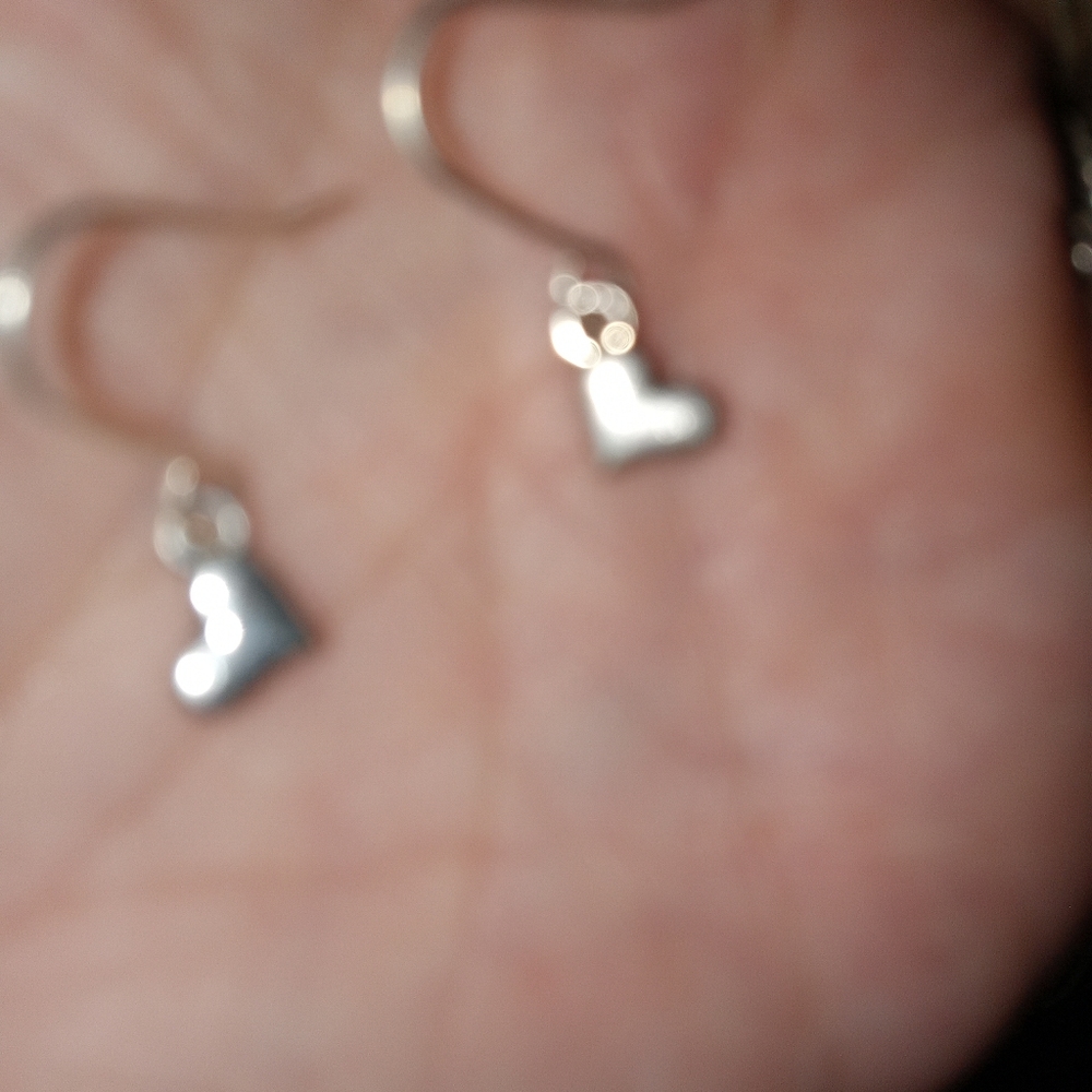 Sterling Silver Small Solid Hearts Dangle Pierced… - image 1